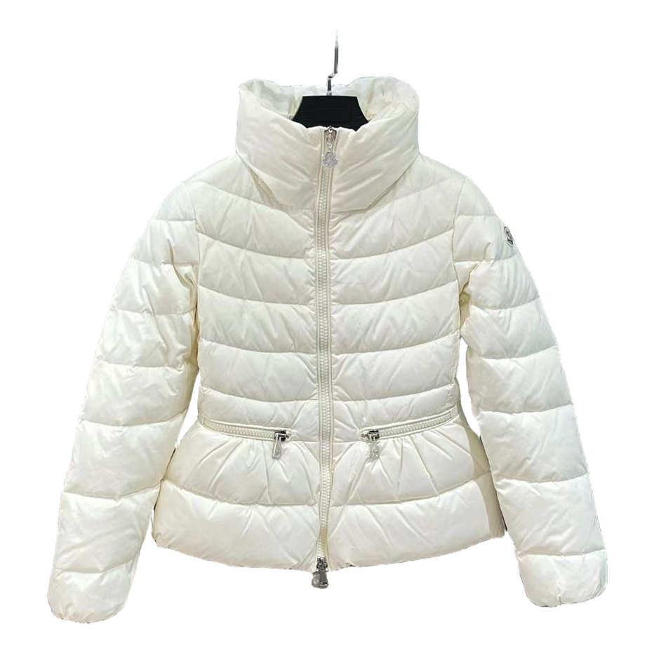 Moncler Stand-Collar Puffer Jacket with Drawstring Waist – Ivory