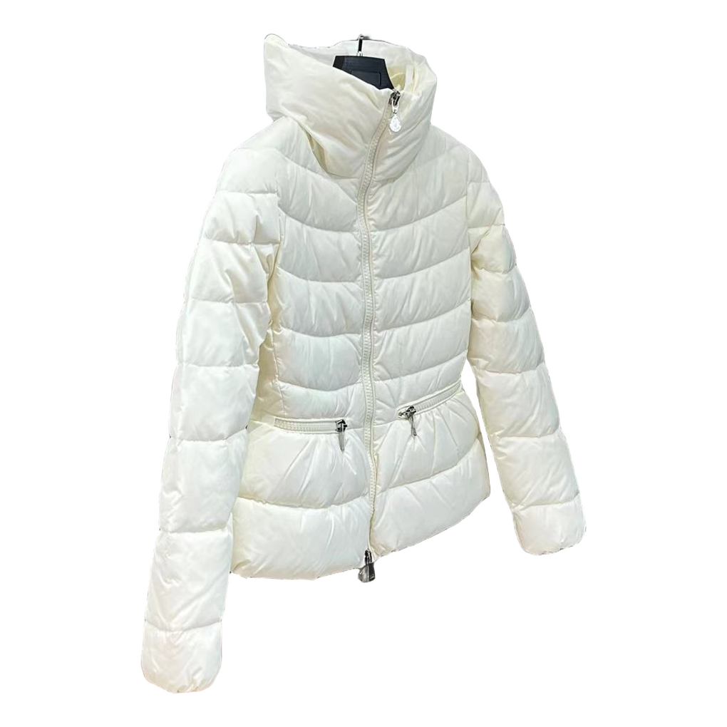 Moncler Stand-Collar Puffer Jacket with Drawstring Waist – Ivory