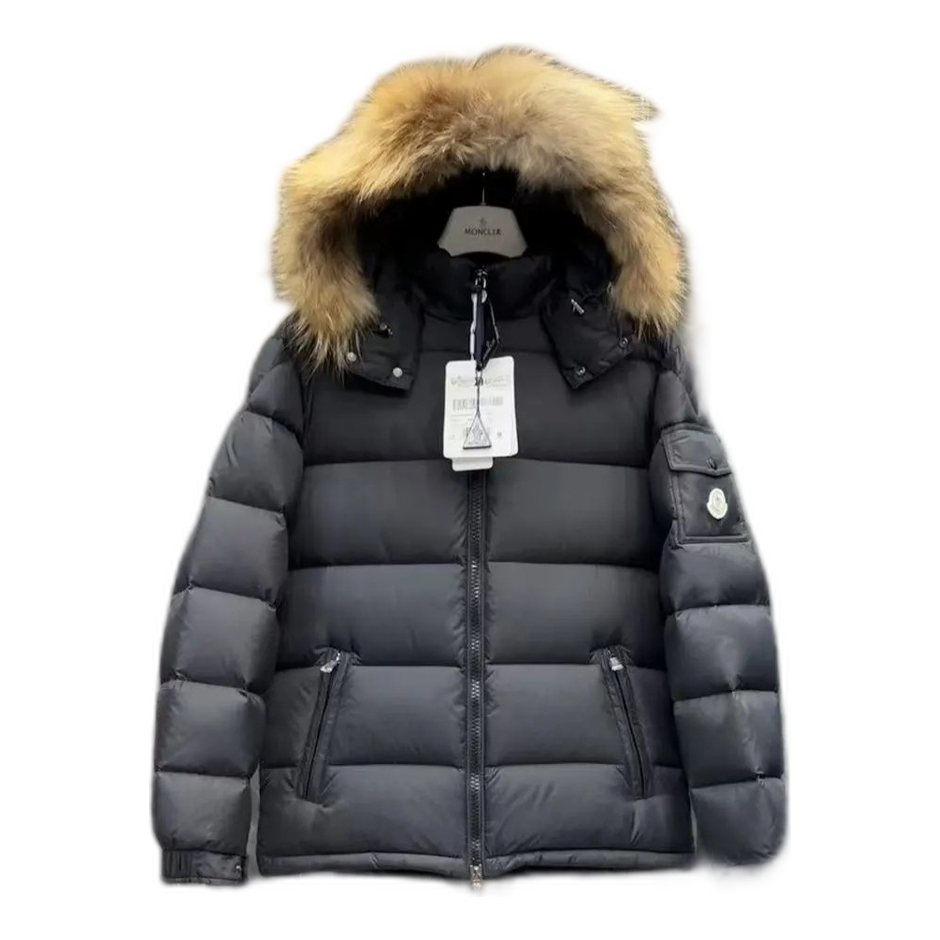 Moncler Short Puffer Jacket with Fur-Trim Hood – Black