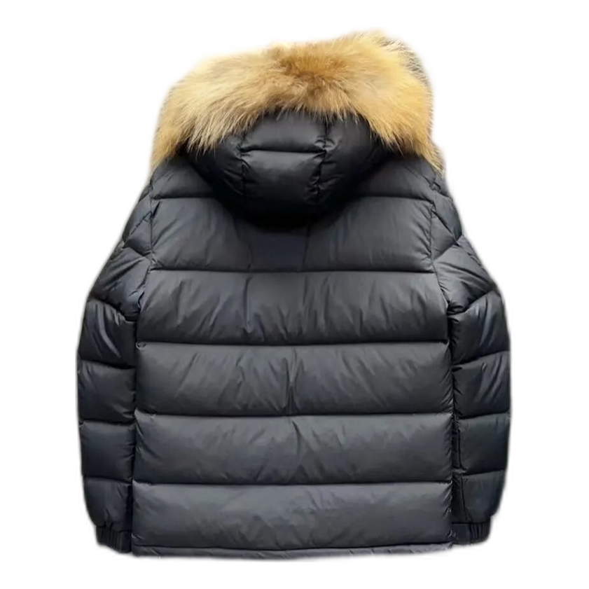 Moncler Short Puffer Jacket with Fur-Trim Hood – Black