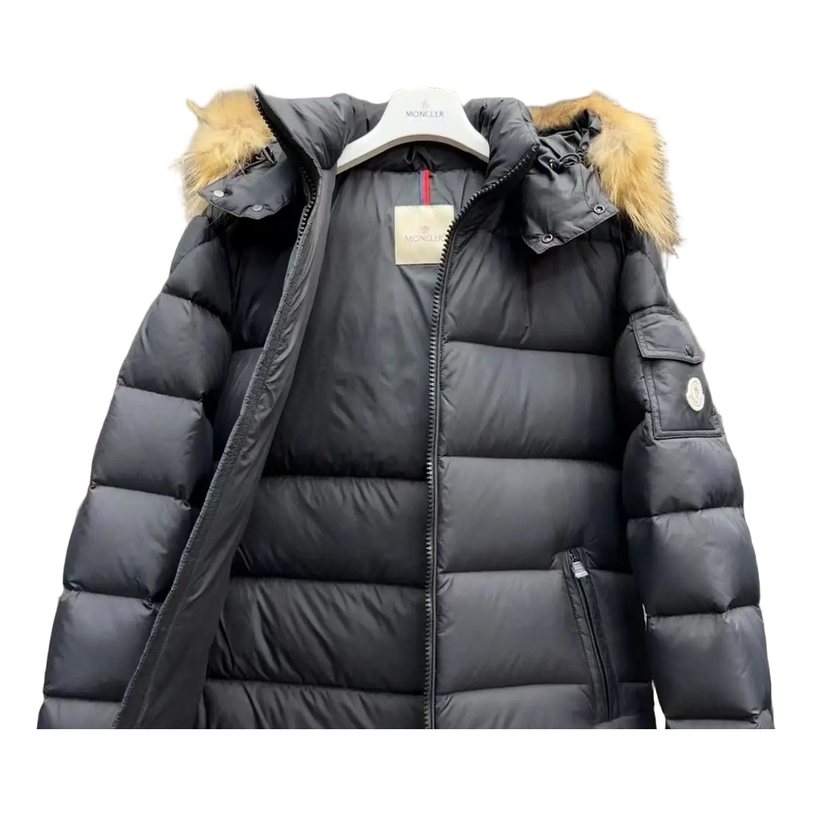 Moncler Short Puffer Jacket with Fur-Trim Hood – Black