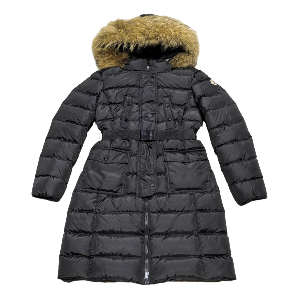 Moncler Four-Pocket Long Puffer Coat with Fur-Trim Hood – Black
