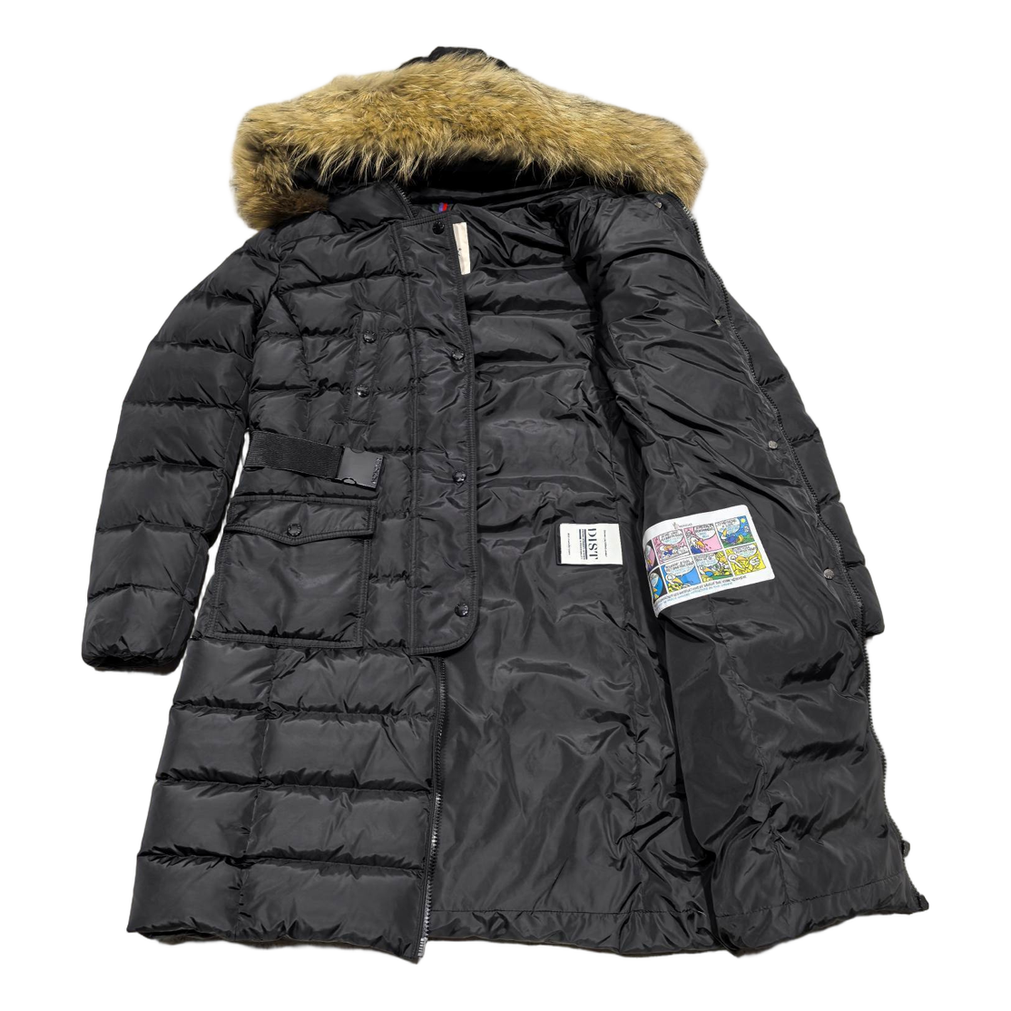 Moncler Four-Pocket Long Puffer Coat with Fur-Trim Hood – Black