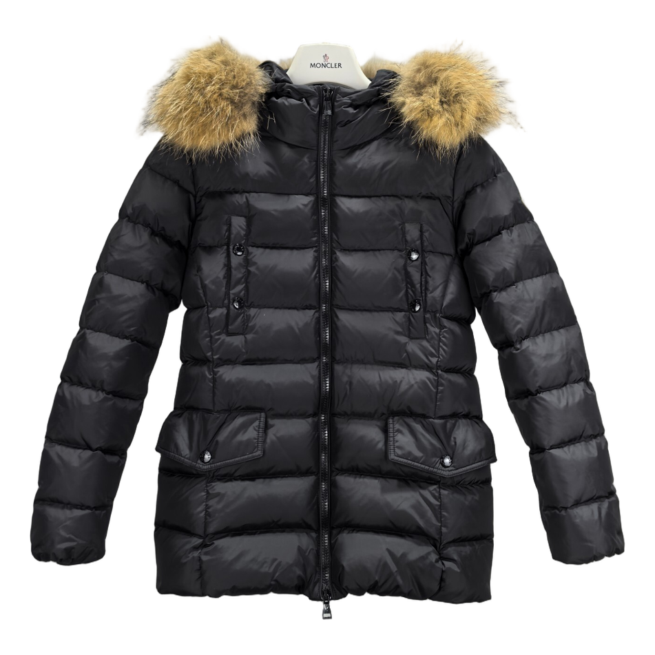 Moncler Four-Pocket Belted Puffer Jacket with Fur Trim – Black
