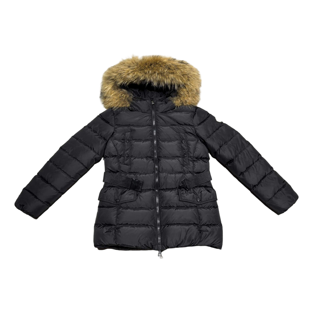 Moncler Four-Pocket Belted Puffer Jacket with Fur Trim – Black