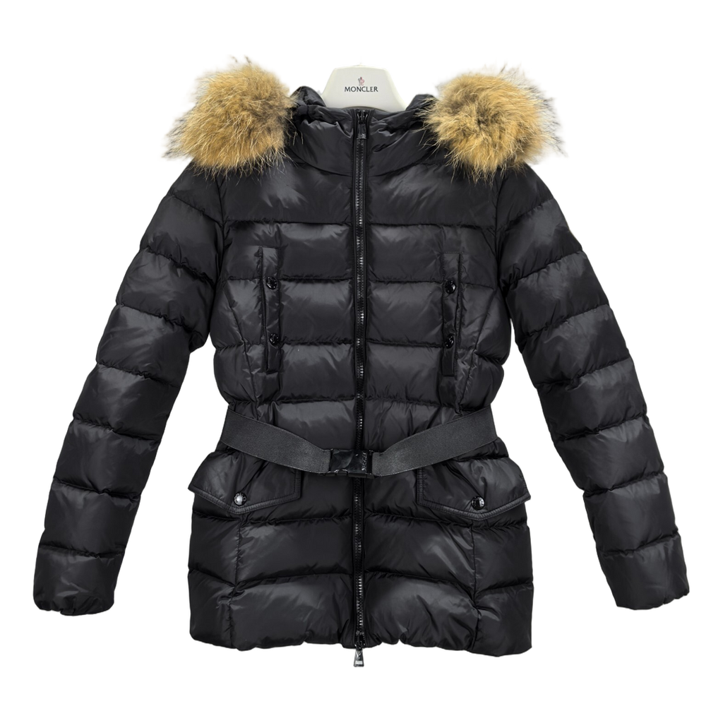 Moncler Four-Pocket Belted Puffer Jacket with Fur Trim – Black