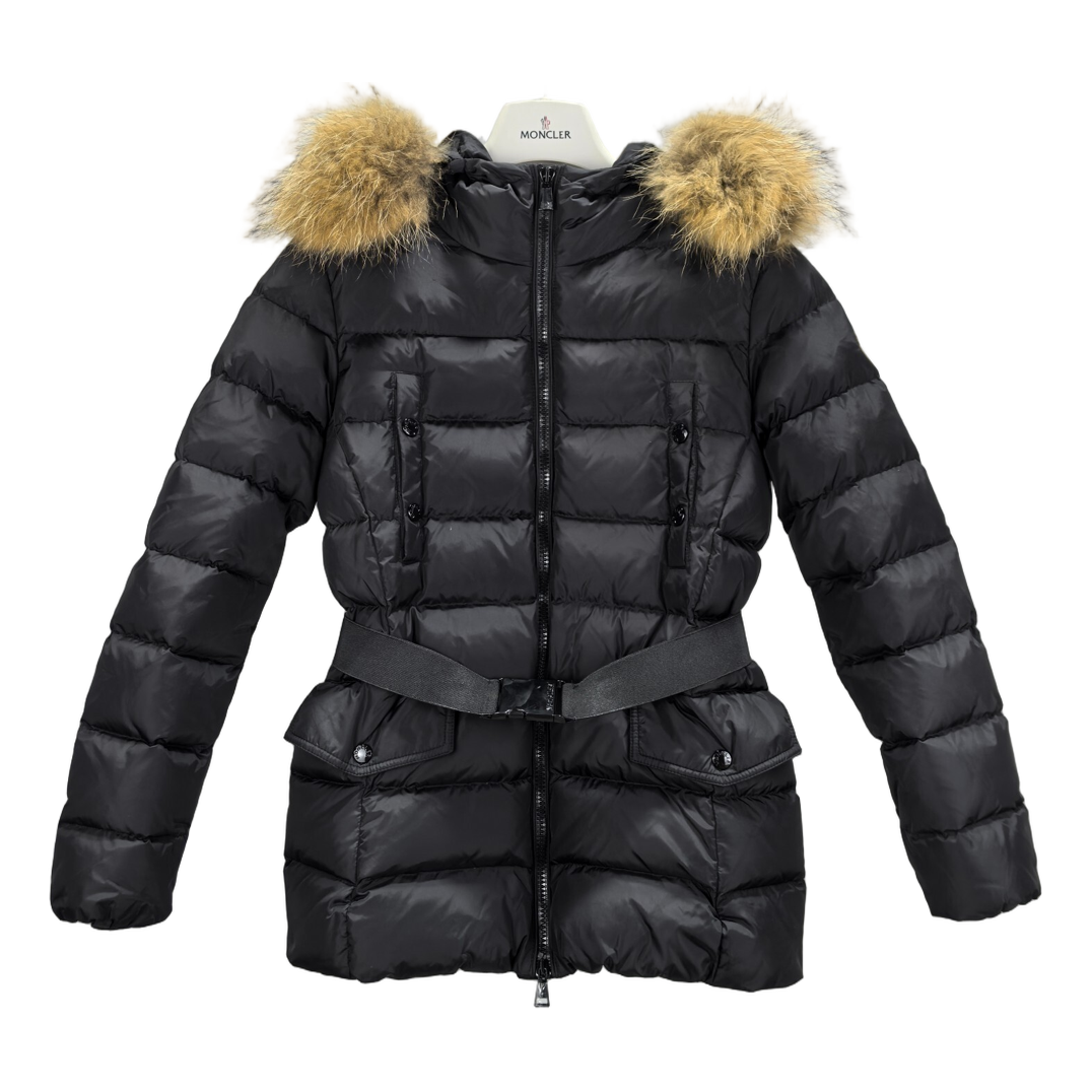Moncler Four-Pocket Belted Puffer Jacket with Fur Trim – Black