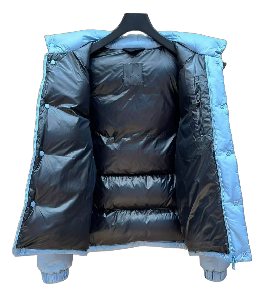 Moncler Orange-Badge Hooded Puffer Jacket - Ice Blue