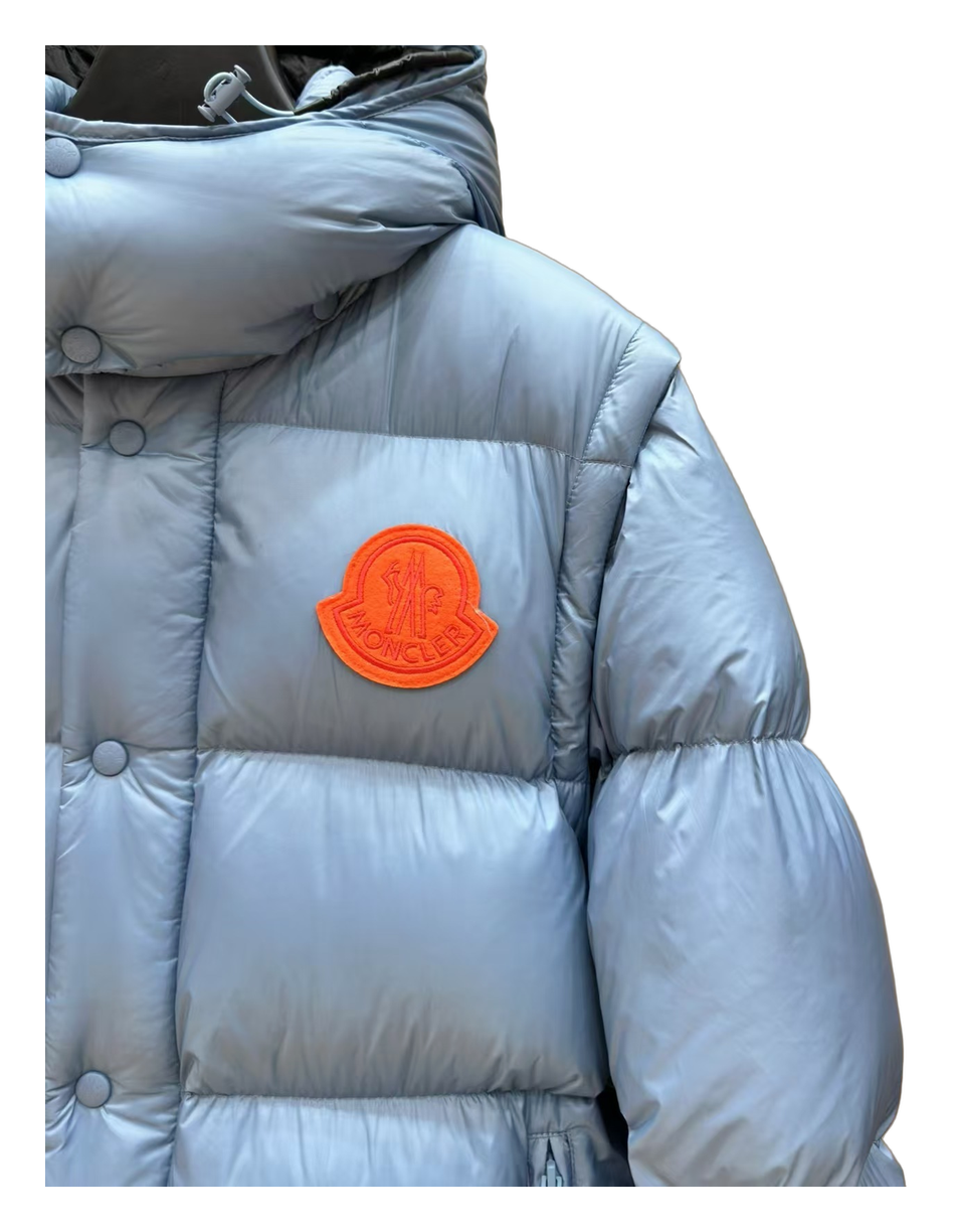 Moncler Orange-Badge Hooded Puffer Jacket - Ice Blue