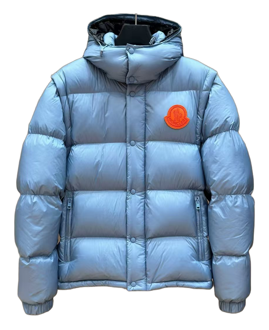 Moncler Orange-Badge Hooded Puffer Jacket - Ice Blue