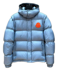 Moncler Orange-Badge Hooded Puffer Jacket - Ice Blue