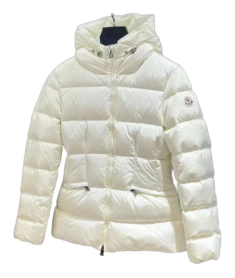 Moncler Fitted Short Hooded Puffer Jacket – Ivory