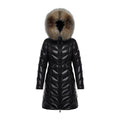 Moncler Fulmarus Long Puffer Coat with Chevron Quilting & Fur Trim