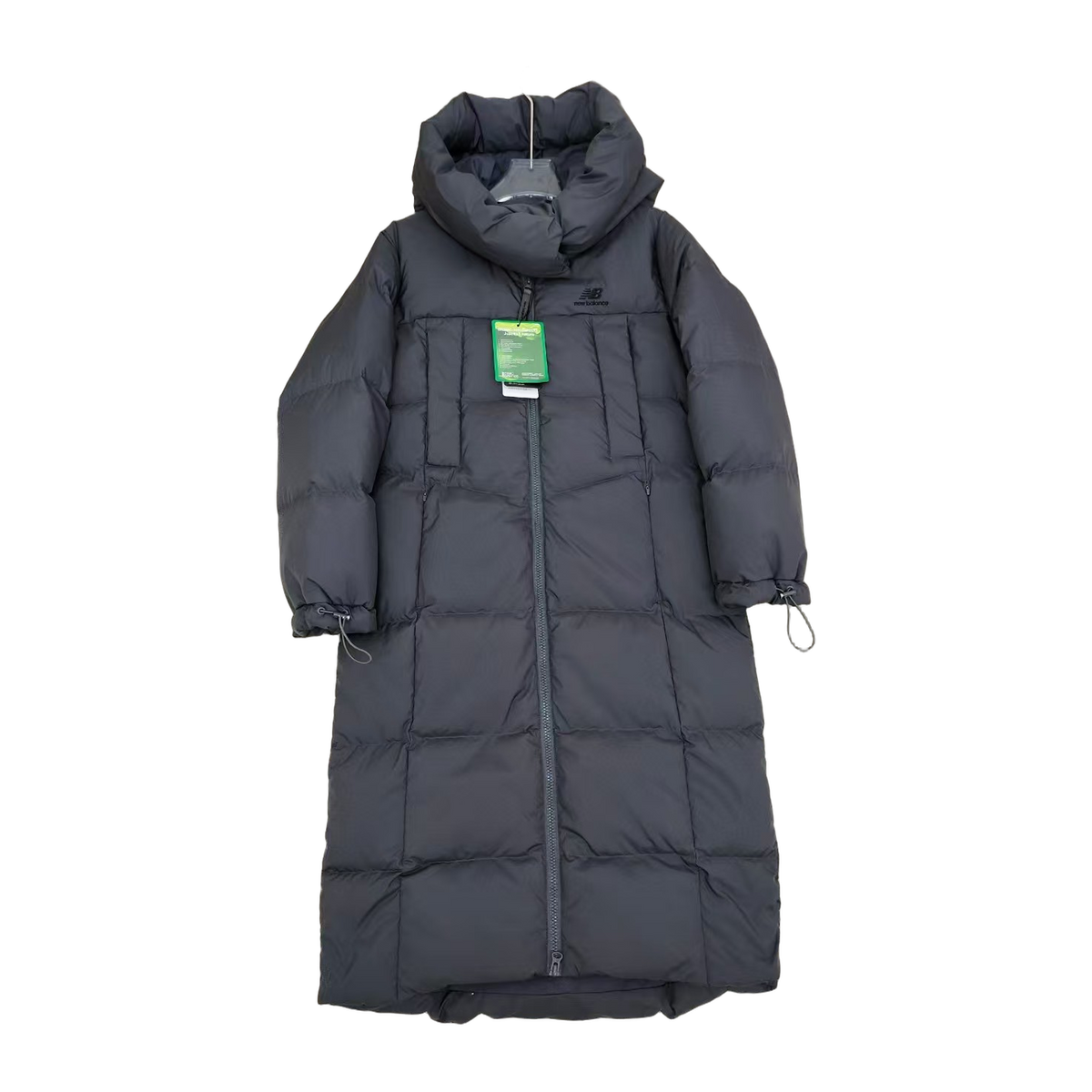 New Balance Long Hooded Puffer Coat in Black