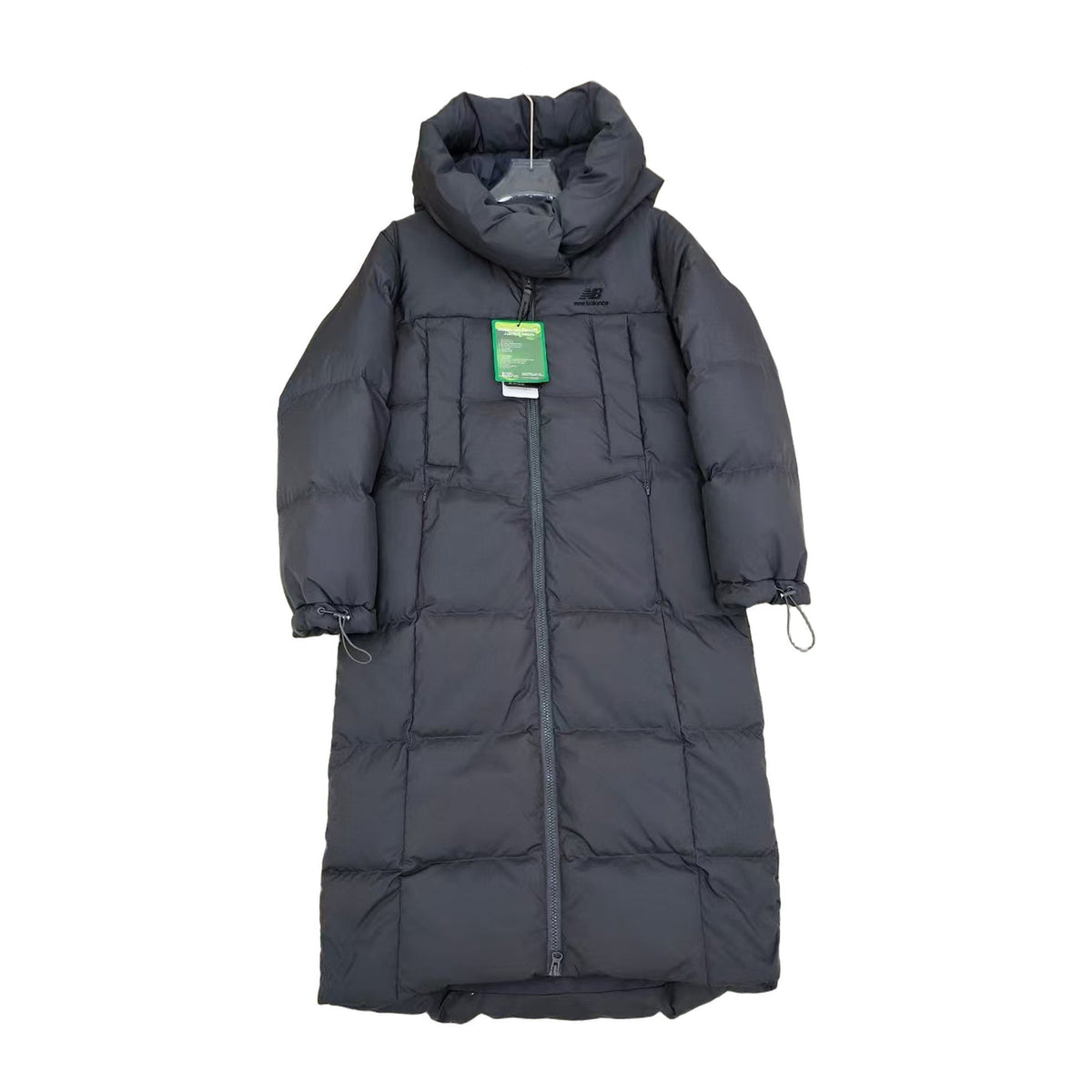 New Balance Long Hooded Puffer Coat in Black