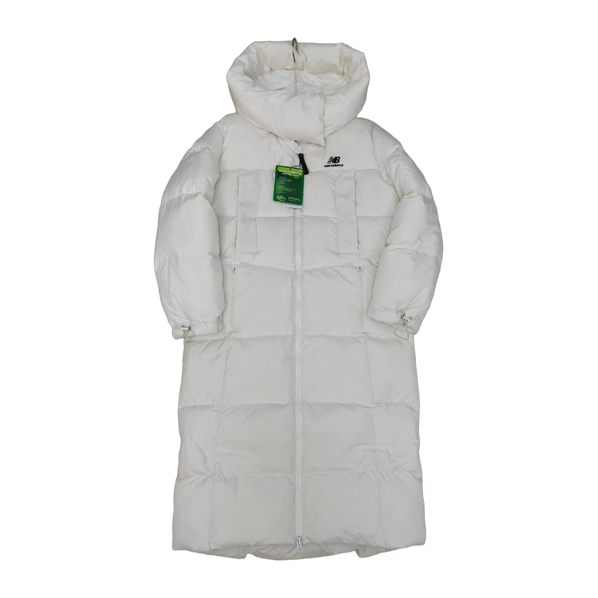 New Balance Long Hooded Puffer Coat in Off White