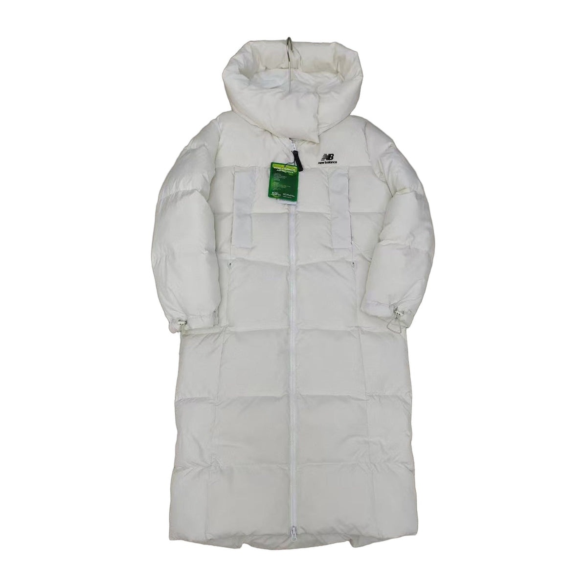 New Balance Long Hooded Puffer Coat in Off White