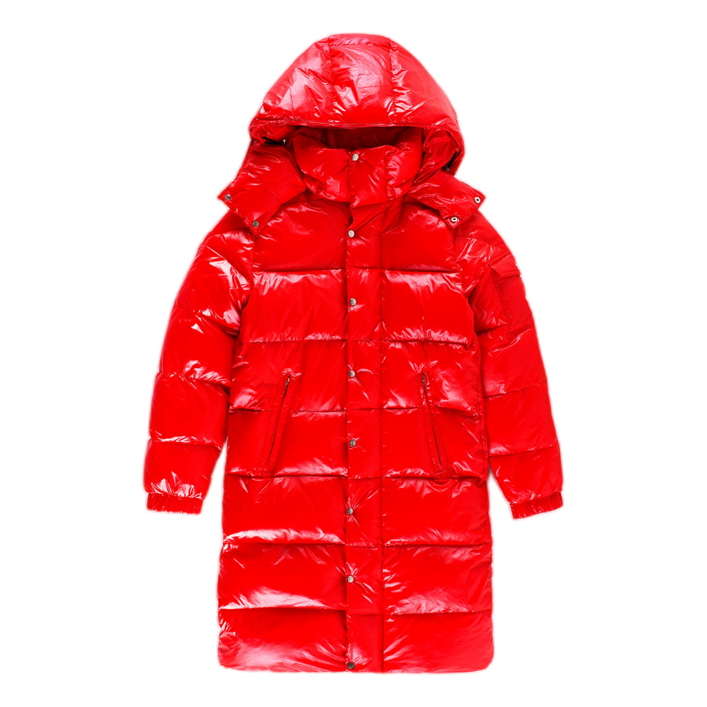 Moncler Hanoverian Glossy Hooded Long Puffer Coat - Red