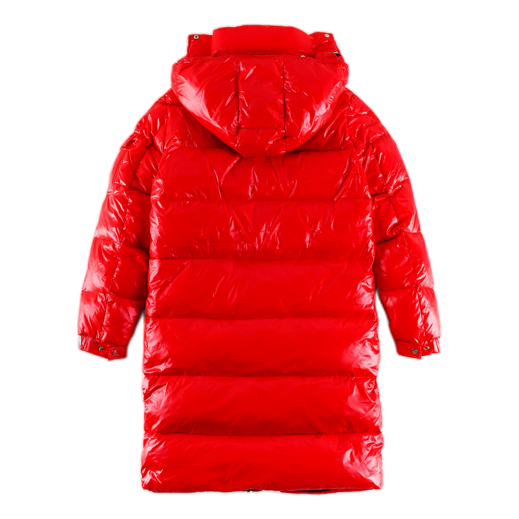 Moncler Hanoverian Glossy Hooded Long Puffer Coat - Red
