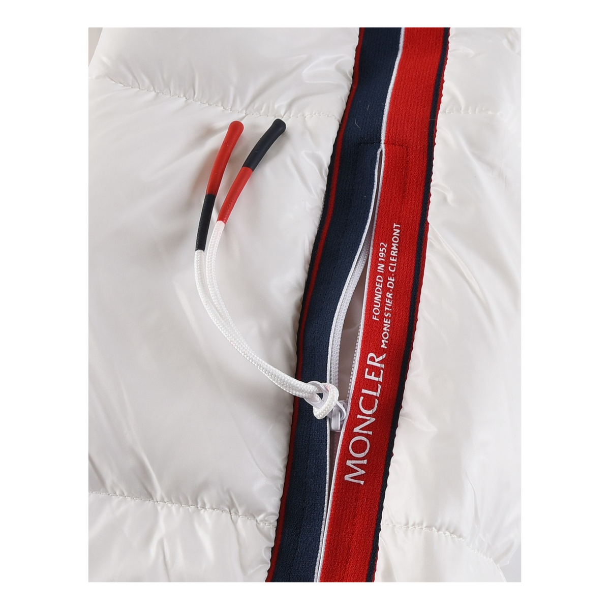 Moncler Glossy Hooded Puffer Jacket with Tricolour Sleeve Stripe
