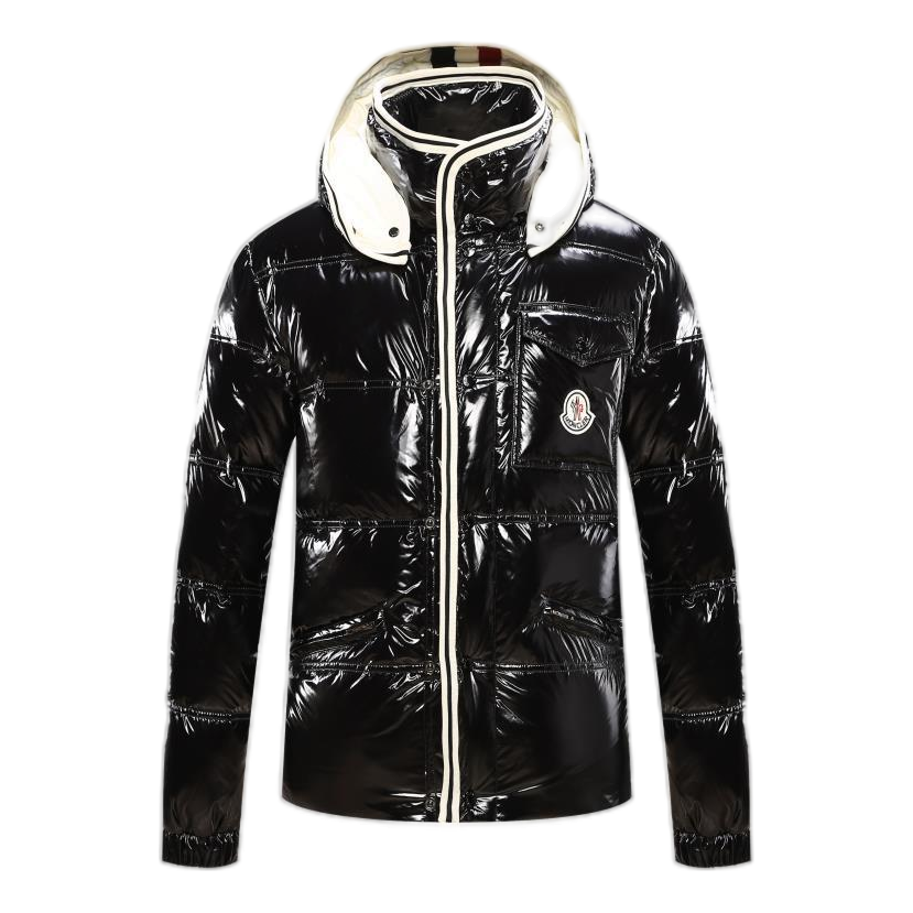 Moncler Glossy Hooded Puffer Jacket with Contrast Trim