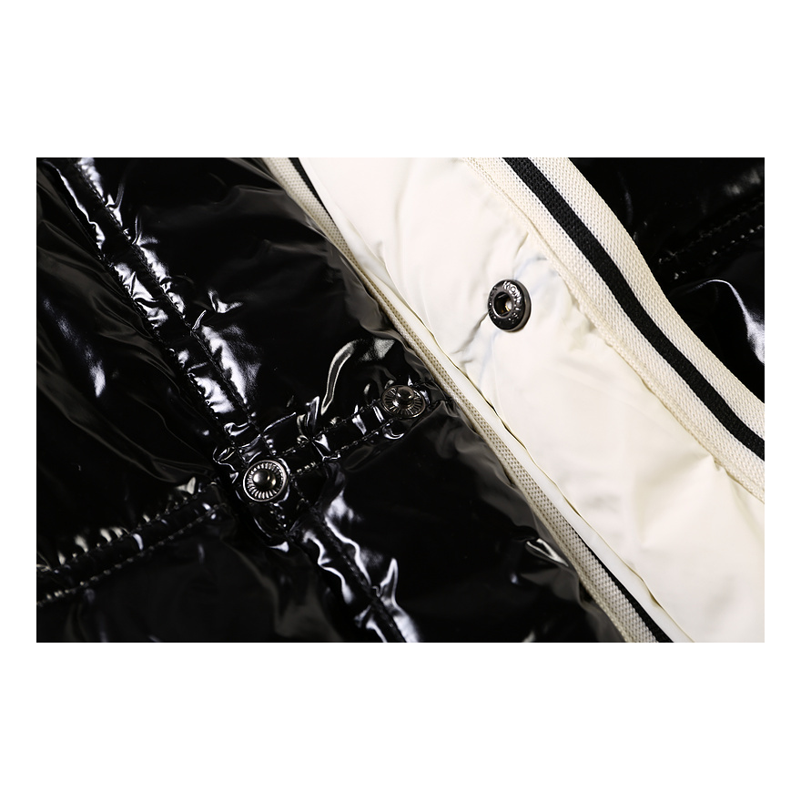 Moncler Glossy Hooded Puffer Jacket with Contrast Trim