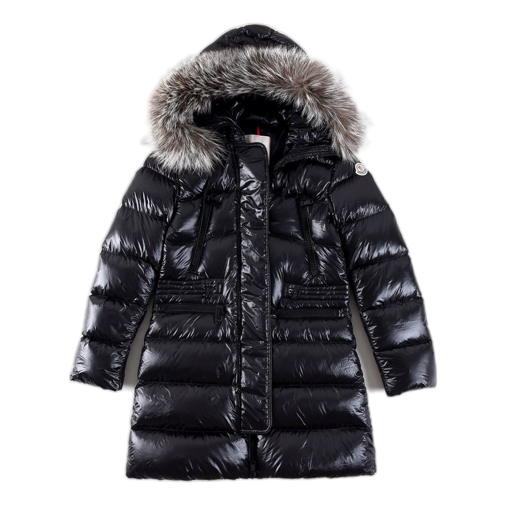 Moncler Long Puffer Jacket with Fur Trim & Drawstring Waist
