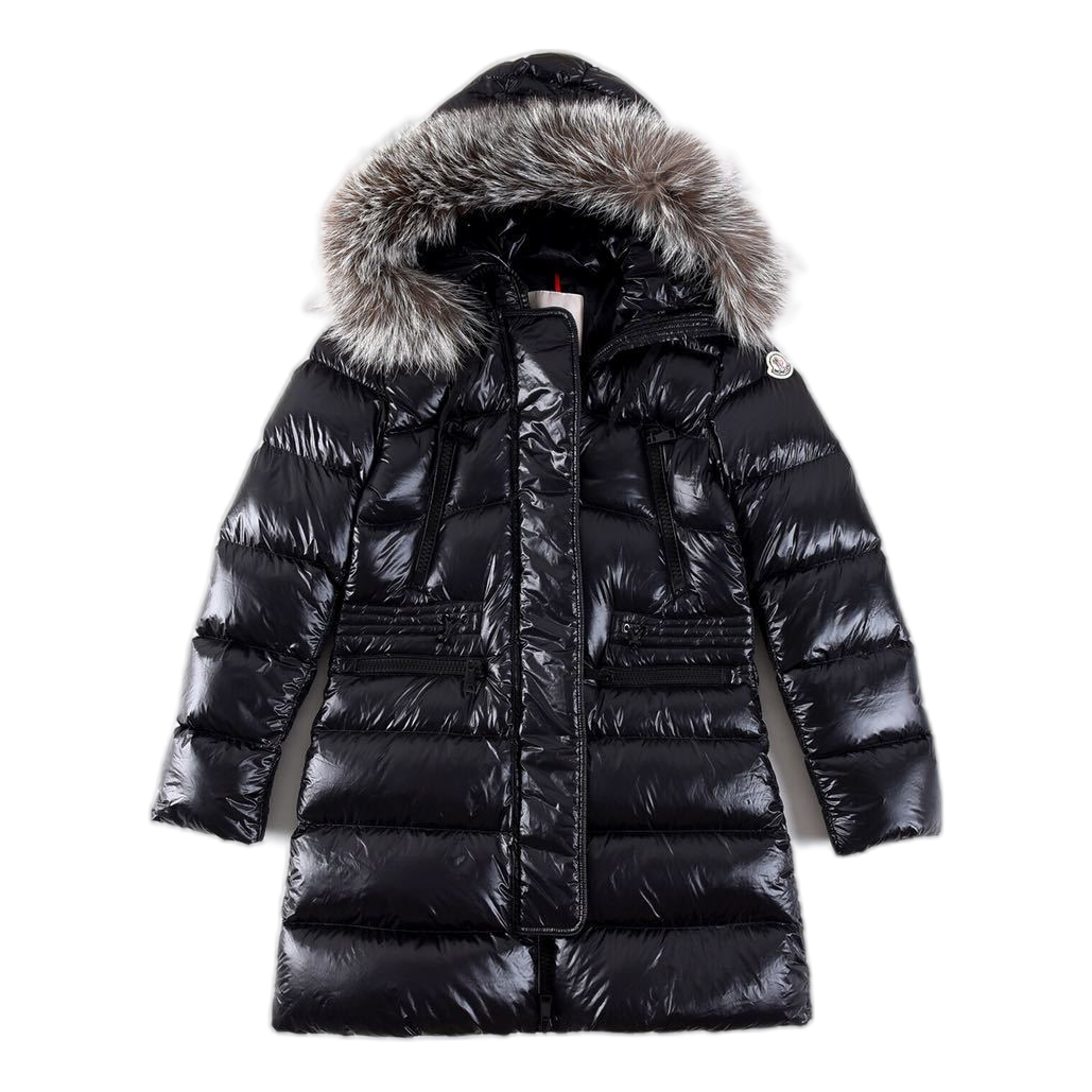 Moncler Long Puffer Jacket with Fur Trim & Drawstring Waist