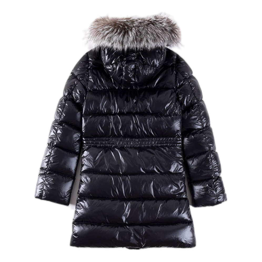 Moncler Long Puffer Jacket with Fur Trim & Drawstring Waist