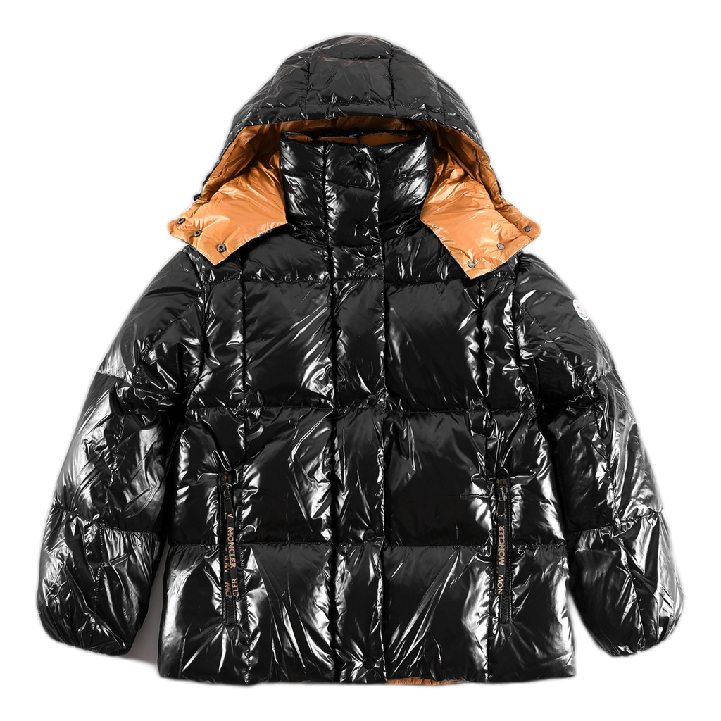 Moncler Glossy Short Puffer Jacket with Copper Lining – Black