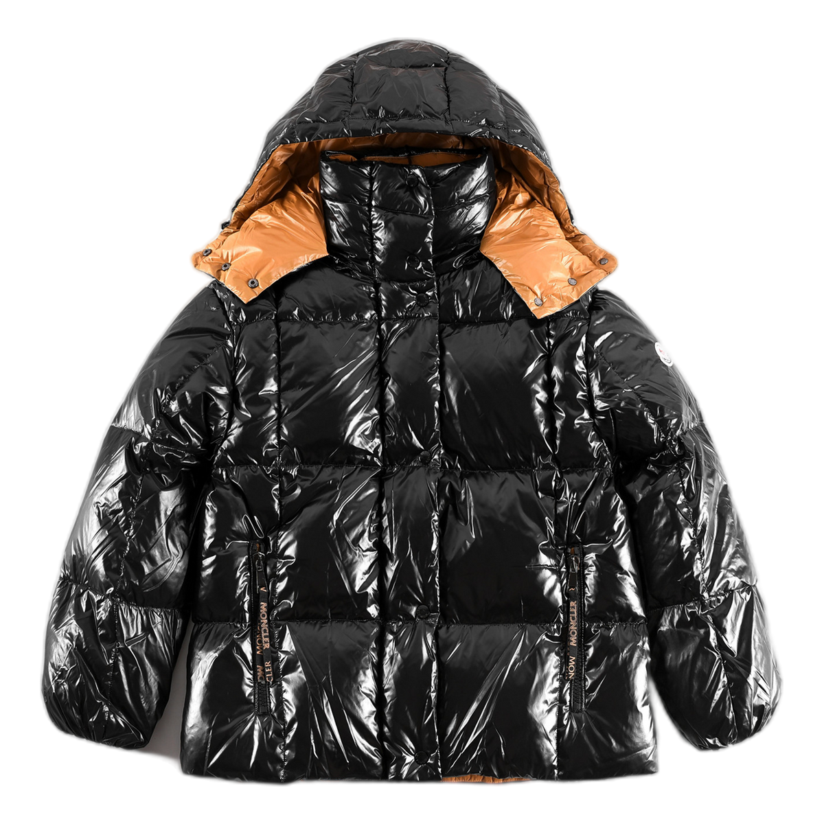 Moncler Glossy Short Puffer Jacket with Copper Lining – Black