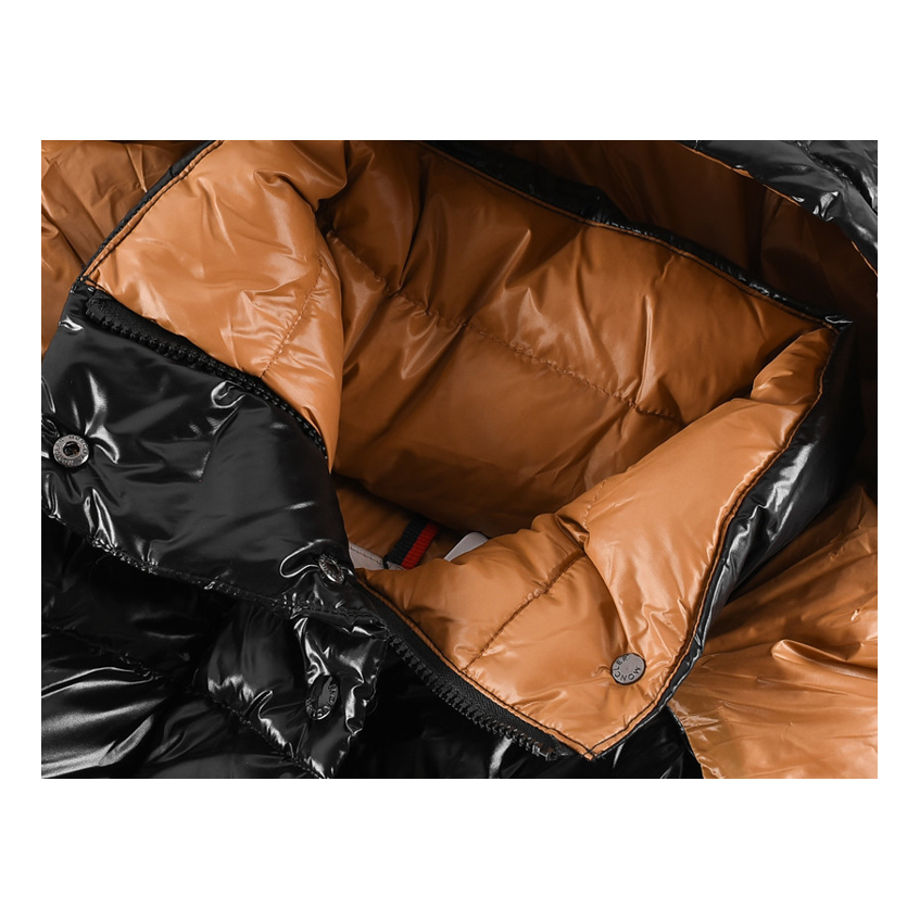Moncler Glossy Short Puffer Jacket with Copper Lining – Black