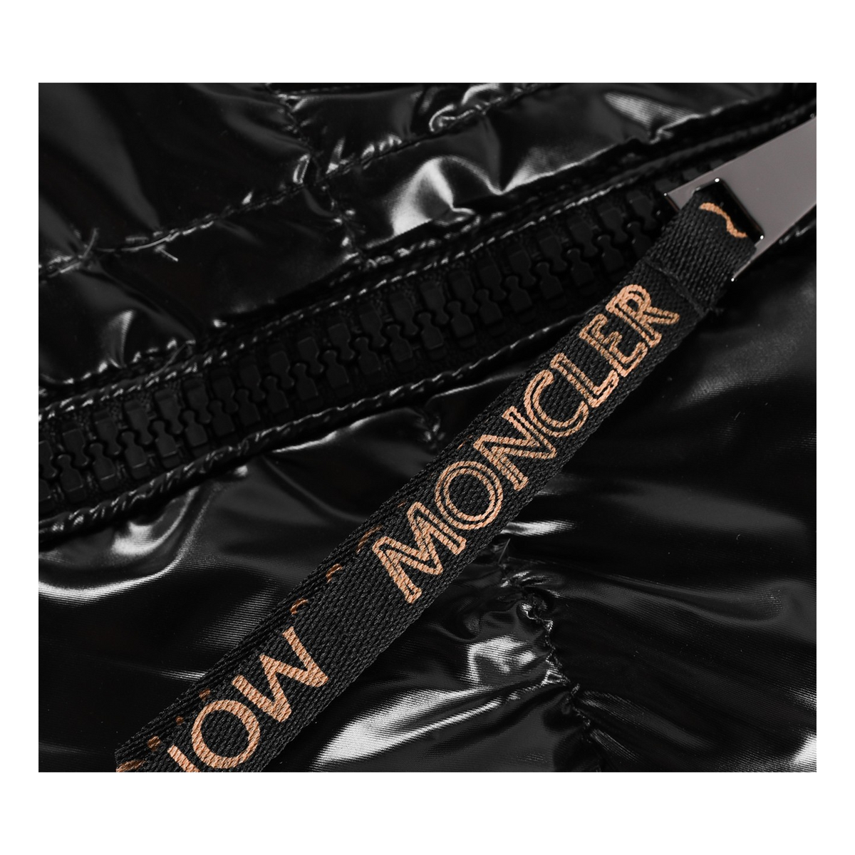 Moncler Glossy Short Puffer Jacket with Copper Lining – Black