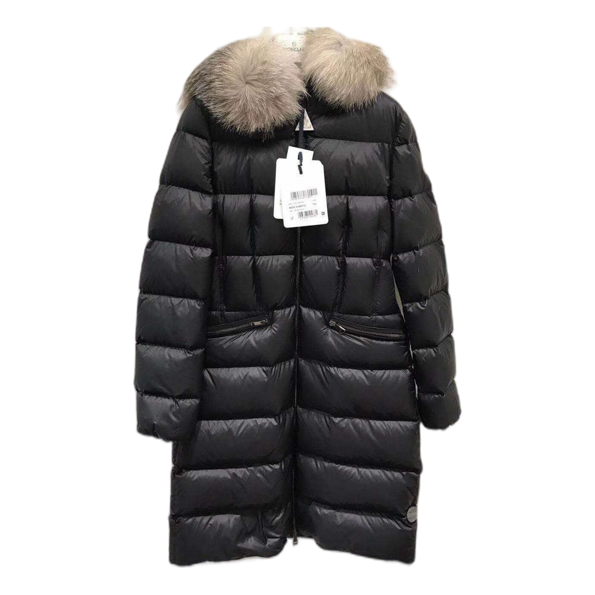 Moncler Four-Pocket Long Puffer Coat with Fur-Trim Hood – Black