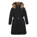 Moncler Khloe Belted Fur-Trim Hooded Long Coat - Black