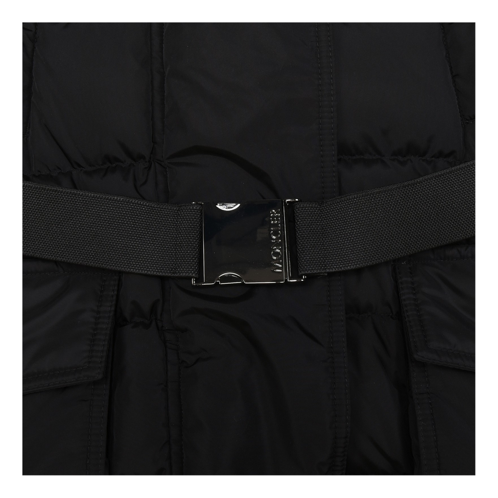 Moncler Khloe Belted Fur-Trim Hooded Long Coat - Black