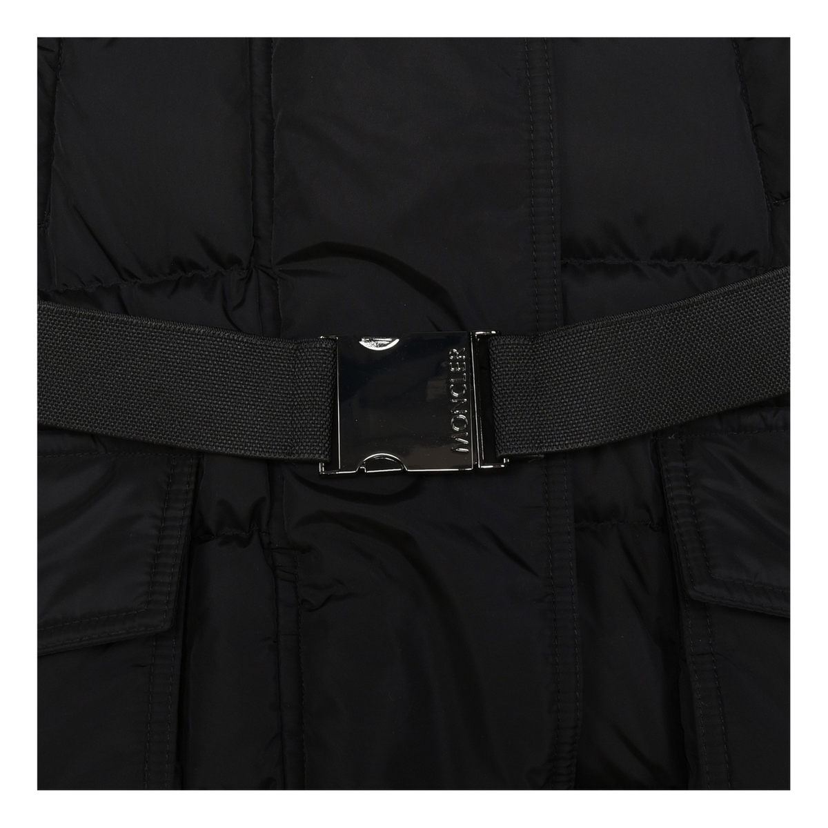 Moncler Khloe Belted Fur-Trim Hooded Long Coat - Black