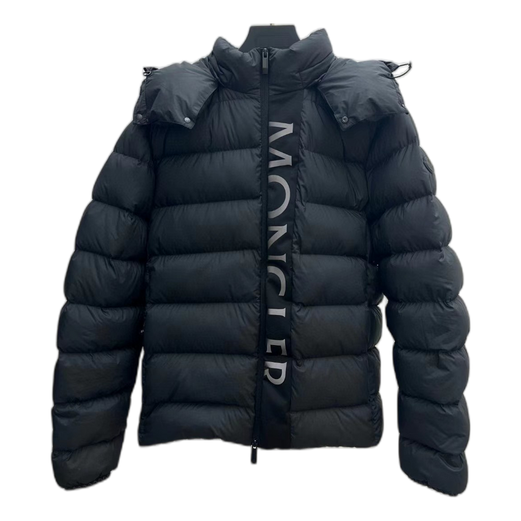 Moncler Vertical-Logo Snap-Front Puffer Jacket - Black