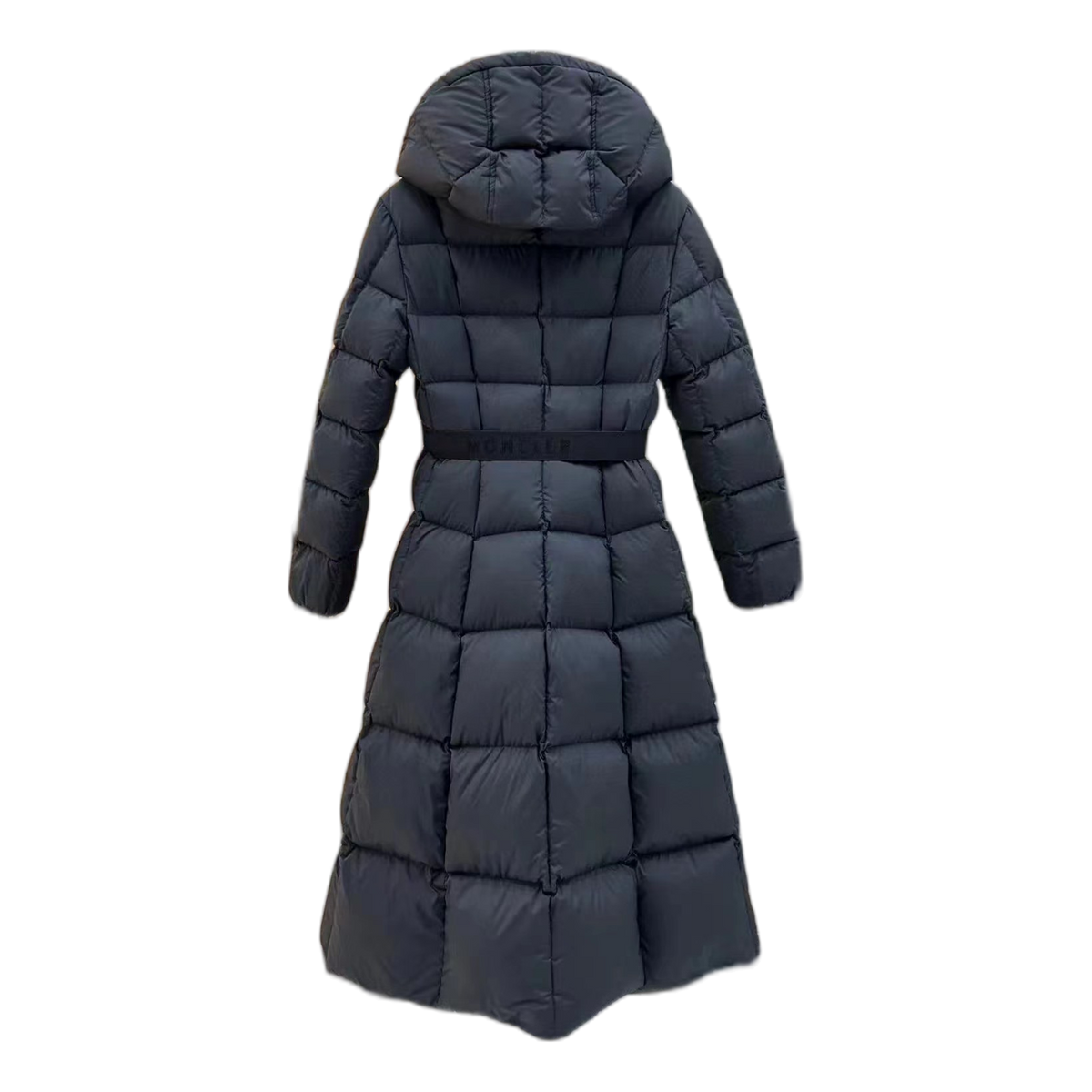 Moncler Fitted Long Puffer Coat with Drawstring Hood – Black