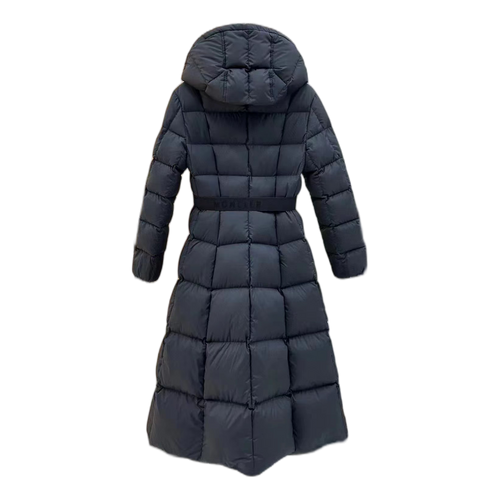 Moncler Fitted Long Puffer Coat with Drawstring Hood – Black