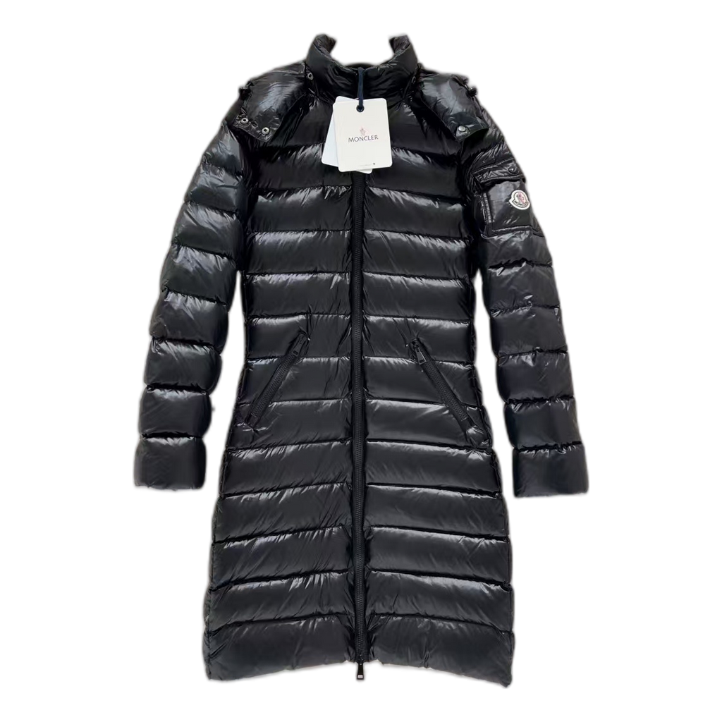 Moncler Narrow-Quilt Fur-Trim Long Puffer Coat - Black