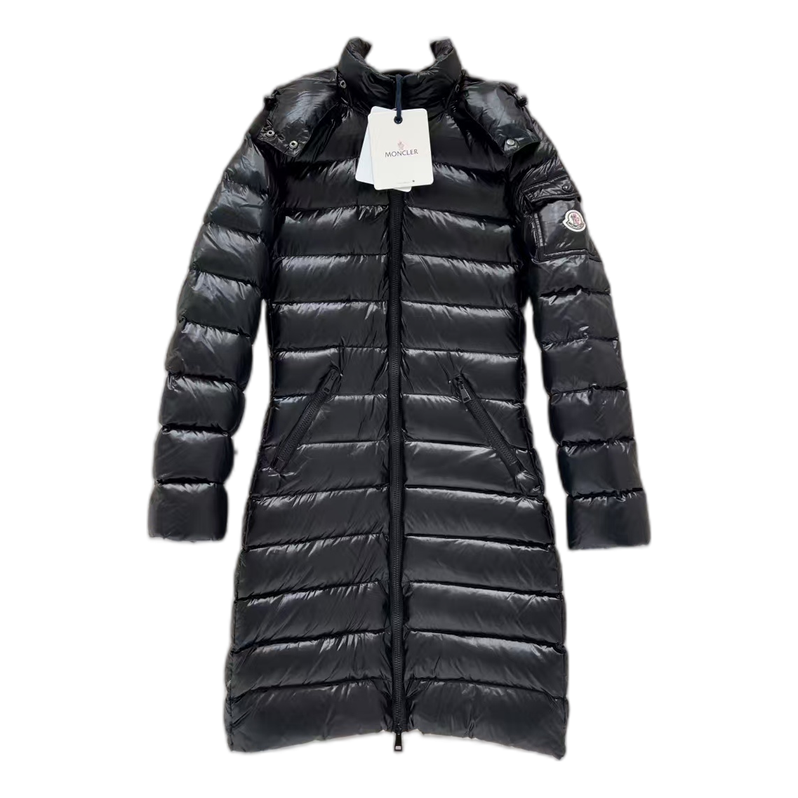 Moncler Narrow-Quilt Fur-Trim Long Puffer Coat - Black