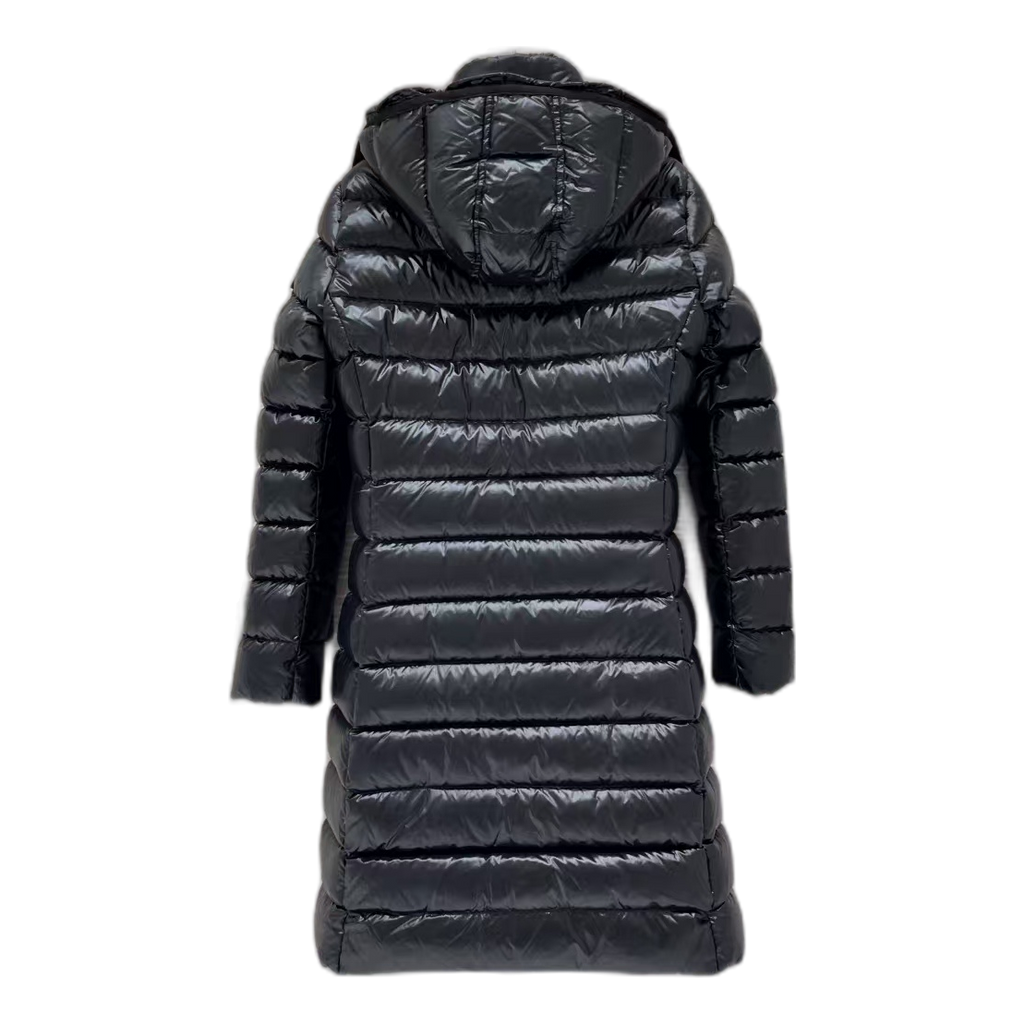 Moncler Narrow-Quilt Fur-Trim Long Puffer Coat - Black