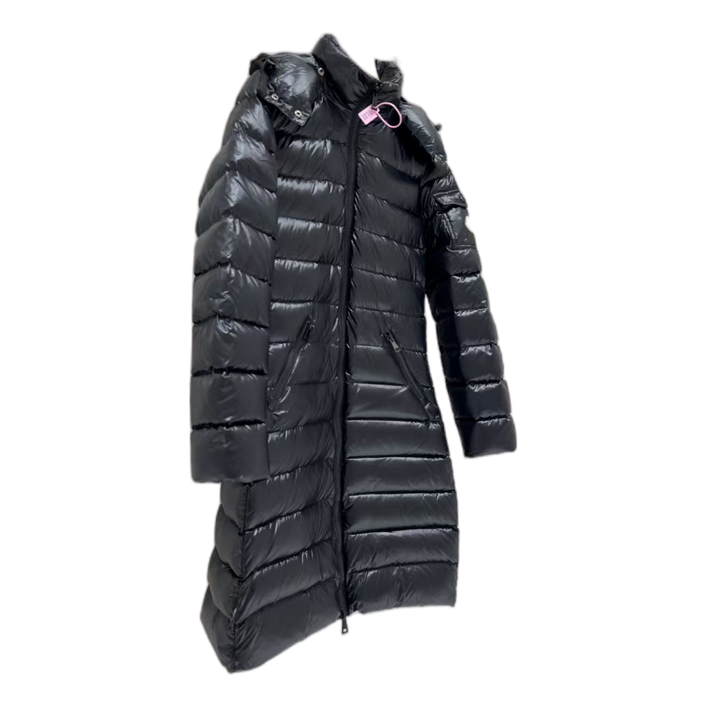 Moncler Narrow-Quilt Fur-Trim Long Puffer Coat - Black