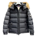 Moncler Long Puffer Jacket with Fur-Trim Hood – Black