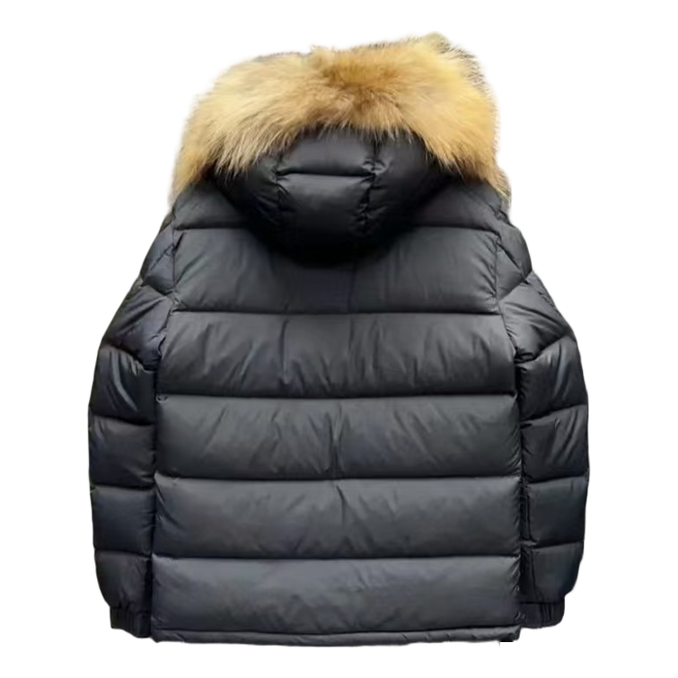 Moncler Long Puffer Jacket with Fur-Trim Hood – Black