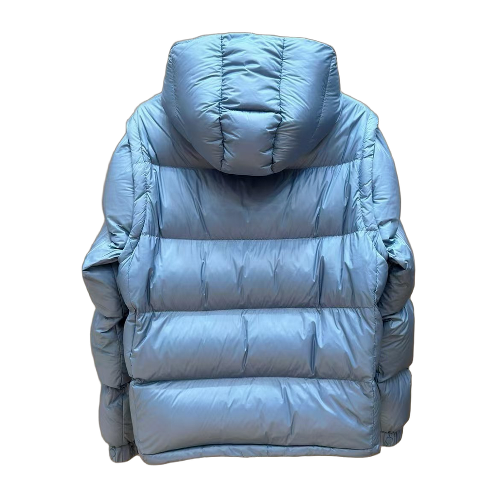 Moncler Orange-Badge Hooded Puffer Jacket - Ice Blue