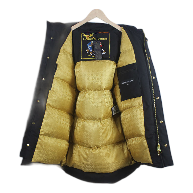 Moose Knuckles Stag Lake Down Parka in Black with Gold Hardware