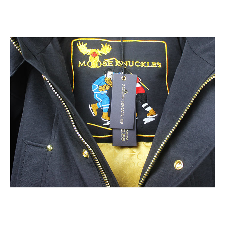 Moose Knuckles Stag Lake Down Parka in Black with Gold Hardware