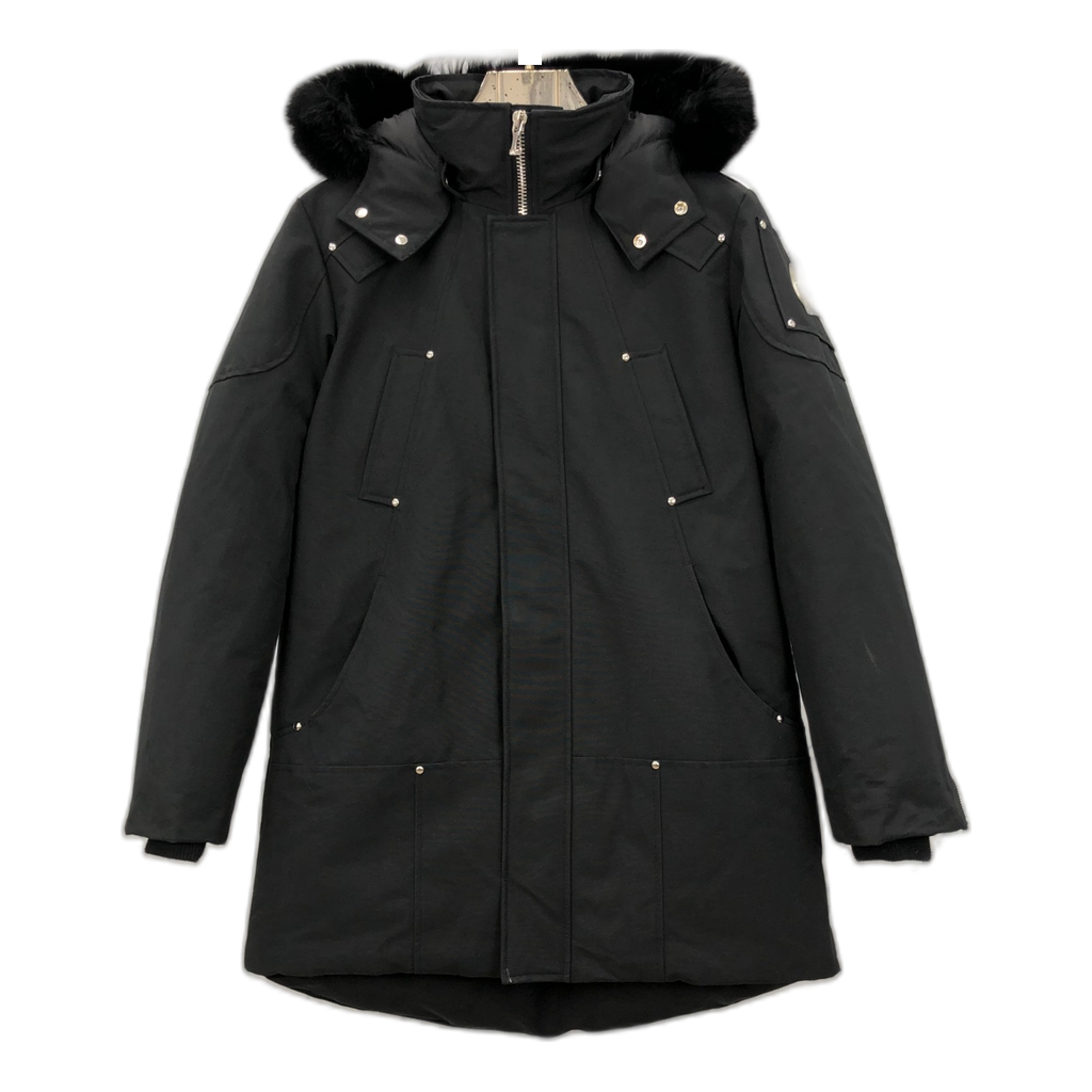 Moose Knuckles Curved-Hem Fur-Trim Hooded Parka - Black
